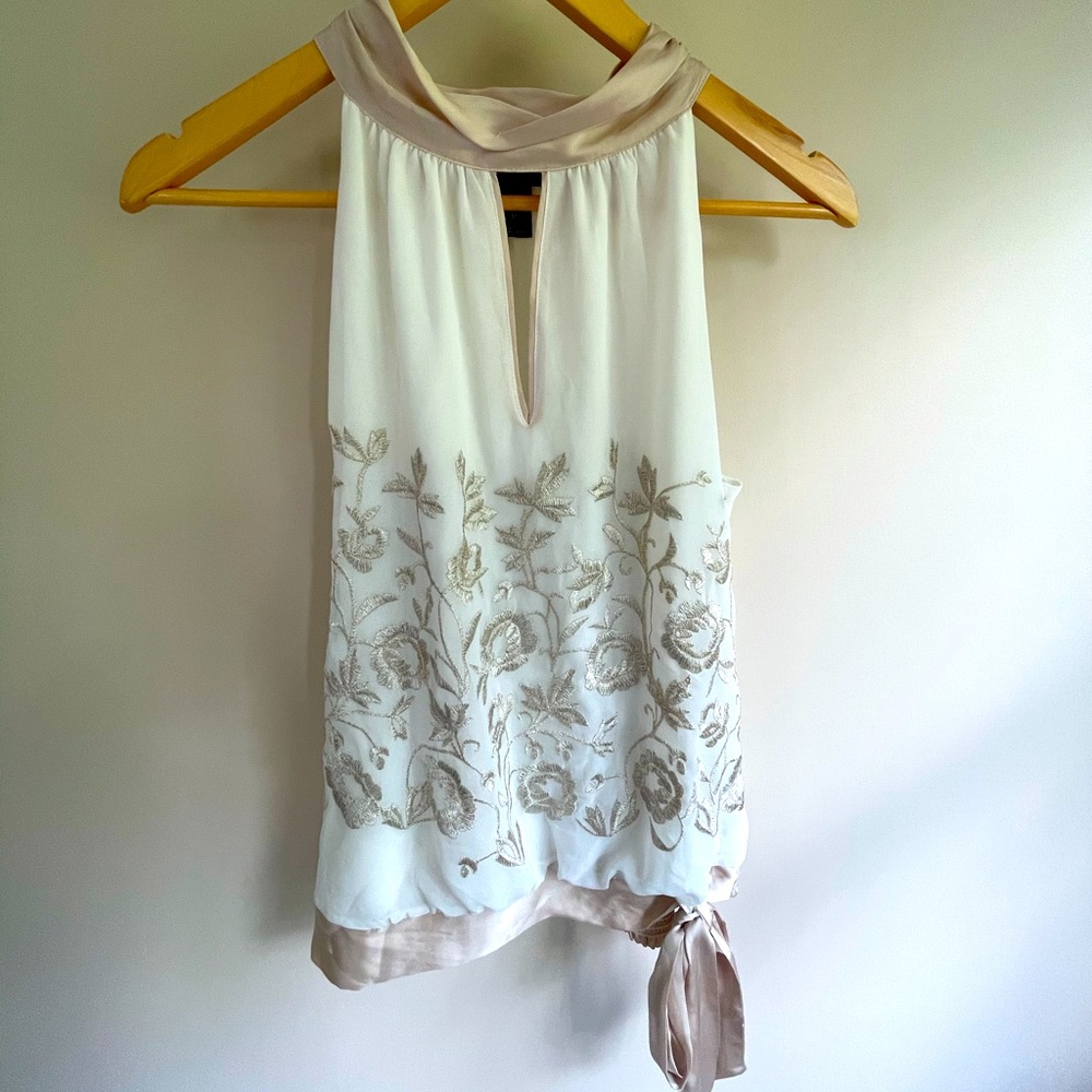 NWOT White House black market, white and champagne sleeveless halter, size M